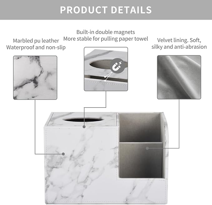 PU Leather Tissue Box Cover Square-Multifunctional Bathroom Tissue Box - Image 6