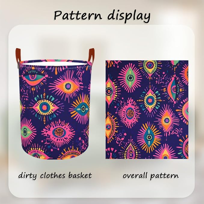 Laundry Baskets 15.7x19.7 Inch Large Colorful Eye Pattern Collapsible Laundry - Image 5