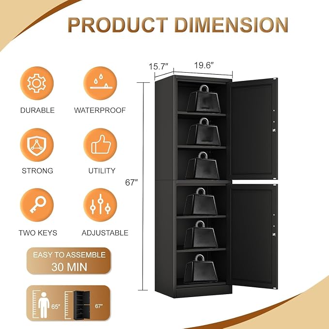 Tall Metal Narrow Bathroom Storage Locker Cabinet 67" H, Tall Black Pantry - Image 2