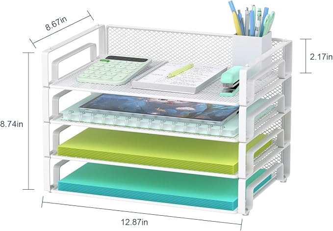Samstar 4 Pack White Stackable Letter Paper Tray, Desk File Organizer Paper - Image 2
