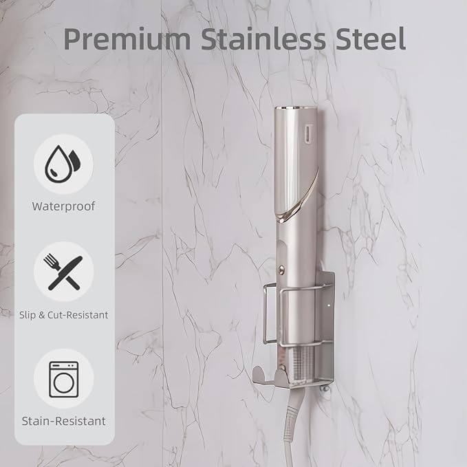 Curling Iron Holder, Stainless Steel Flat Iron Holder Wall Mount, Hair - Image 4