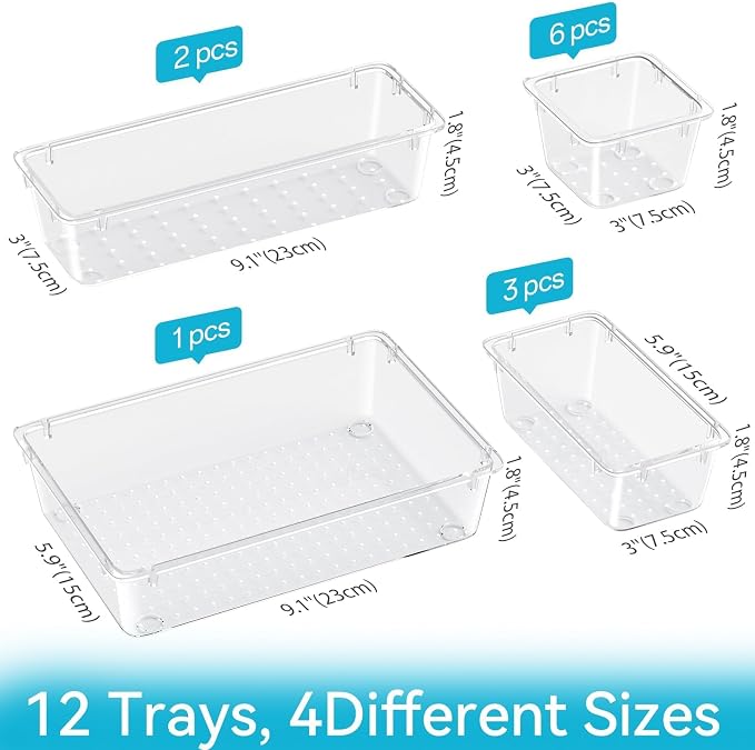 ElegantArray 12 PCS Drawer Organizer Set, 4 Sizes Tool Storage Trays, - Image 2