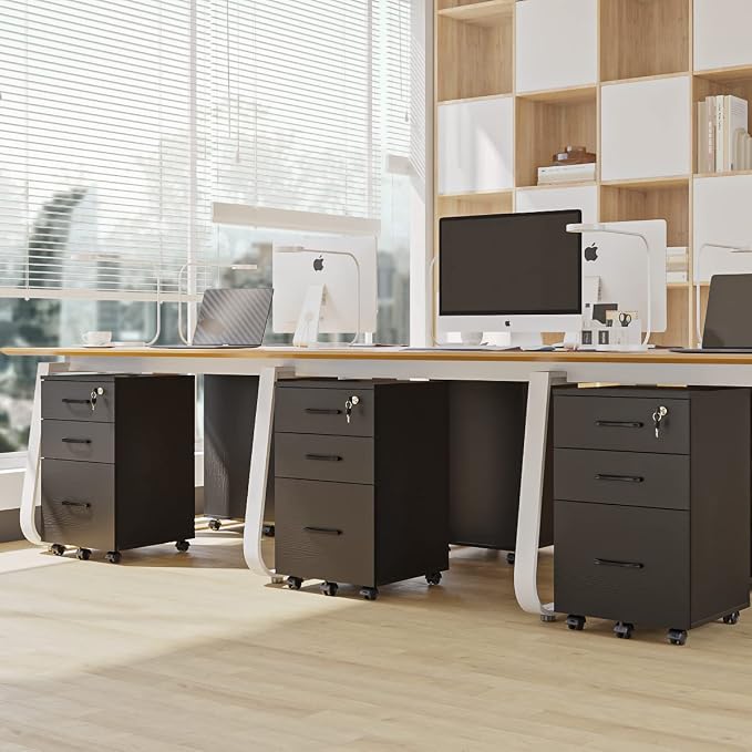 Panana 3 Drawer Wood Mobile File Cabinet, Under Desk Storage Drawers Small File - Image 2
