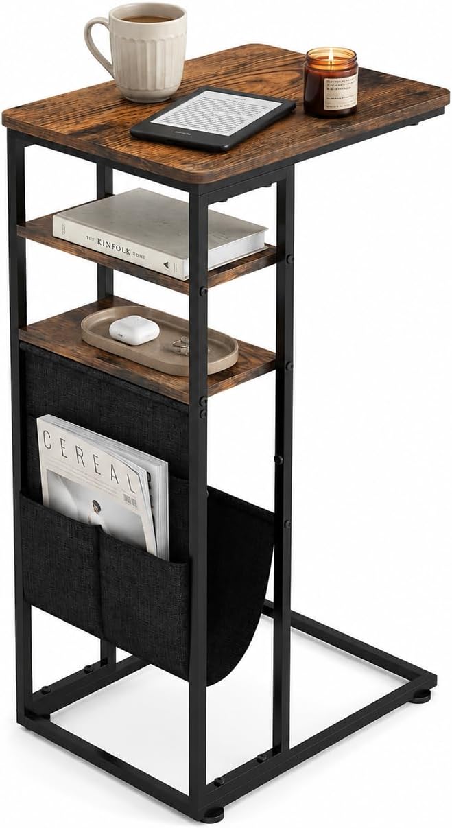 C Shaped End Table 28" 3-Tier C Table by Zexvida