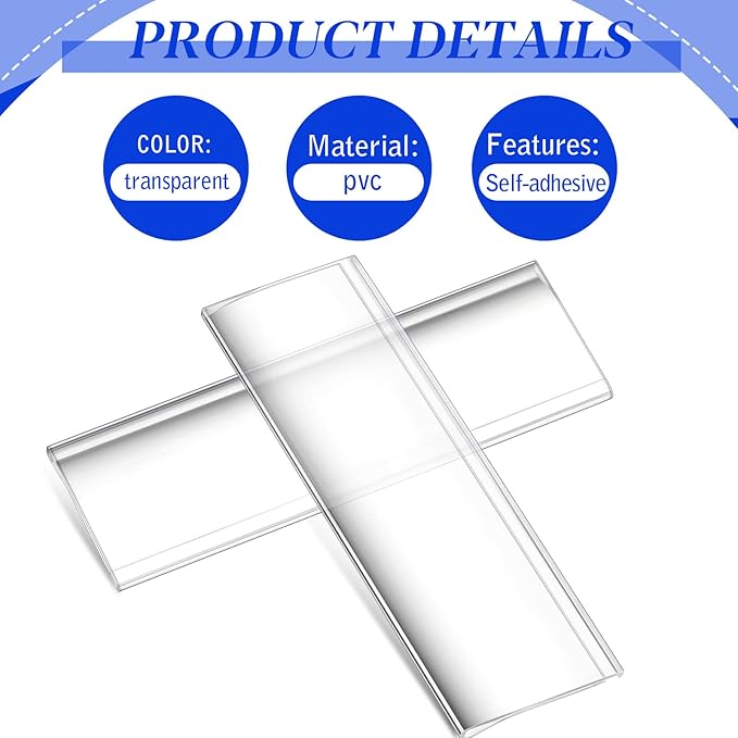 Yexiya 150 Pieces Label Holder Self Adhesive Clear Pocket 3 x 1 Inch Plastic - Image 6