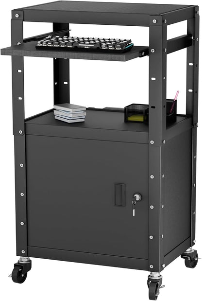 Mobile AV Cart with Cabinet, Rolling Computer Cart Height Adjustable Rolling by GREHITK