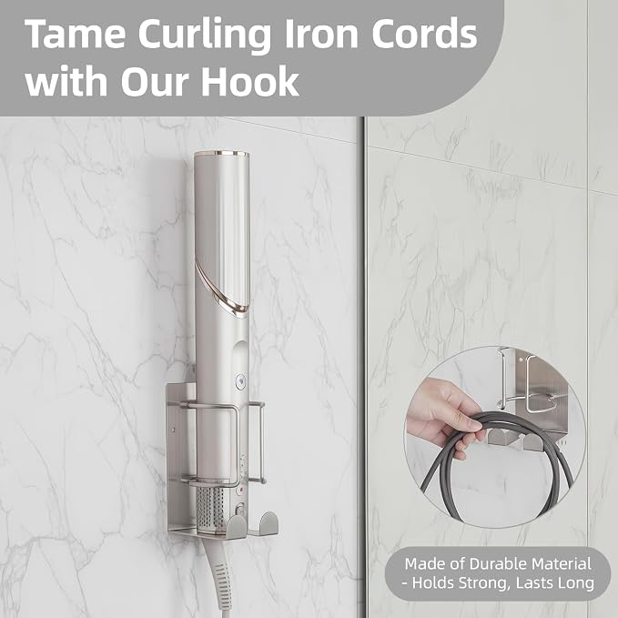 Curling Iron Holder, Stainless Steel Flat Iron Holder Wall Mount, Hair - Image 5