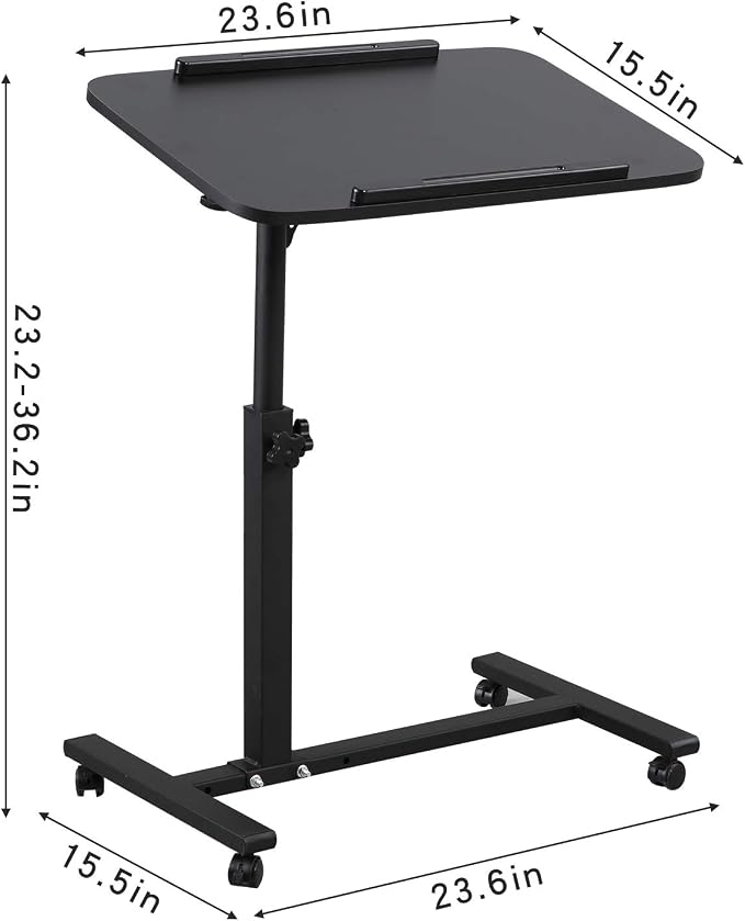 Bed Desk Adjustable Overbed Bedside Table Rolling Laptop Tray Desk Cart Height - Image 2