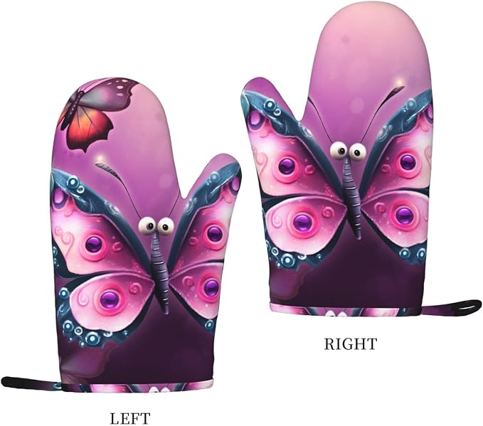Cute Butterfly Print Oven Mitts Set of 2, Heat Resistant Silicone Oven Mittens - Image 2