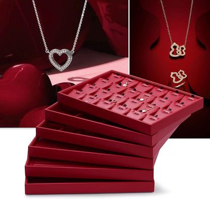 Oirlv Gorgeous Red Leather Jewelry Tray 12 Grid Jewelry Drawer Organizer - Image 3
