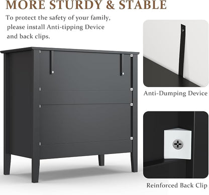 RoyalCraft Black Fluted 3 Drawer Dresser, 32 inch Wide Dresser Nightstand - Image 7