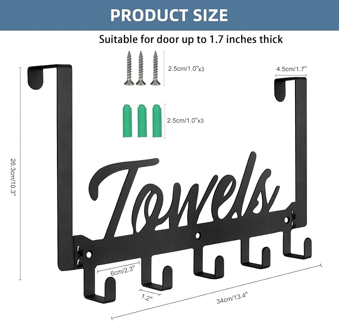 Azmoncy Over The Door Hooks, Towel Rack Towel Hooks - Image 2