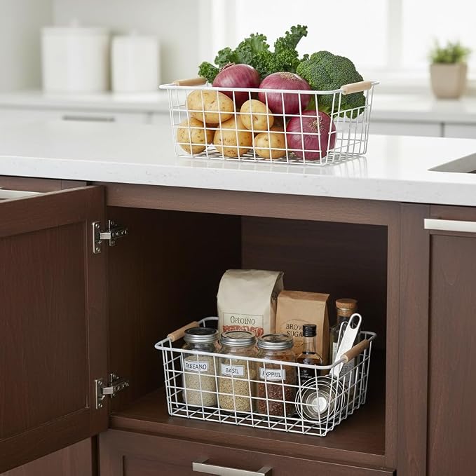 White Metal Wire Food Storage Basket - Image 5