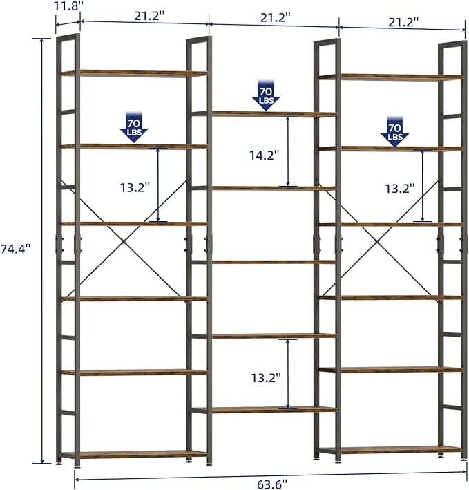 NUMENN Triple Column 6 Tier Bookshelf, Bookcase - Image 2