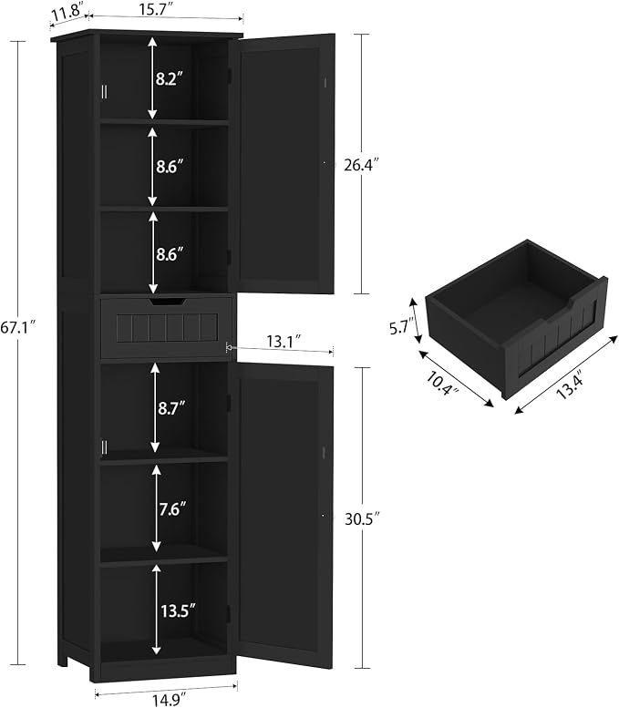 Iwell Tall Black Bathroom Cabinet - Image 3