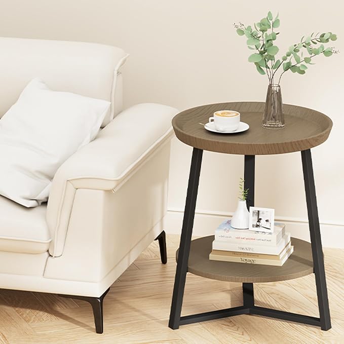 Gadroad Round End Table with Storage Shelf, 2 Tier Farmhouse Side Table - Image 9