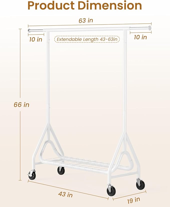 Heavy Duty Clothes Rack, Metal Clothing Rack Load 450 LBS, Rolling Coat Racks - Image 8
