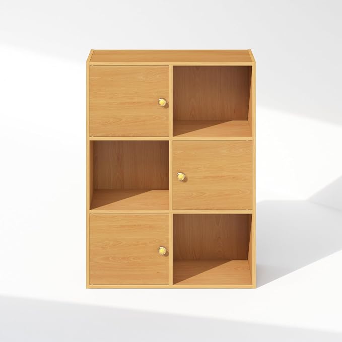 Furinno PASIR Book Shelf, 6-Cube Bookshelf, 3 Door Cube Storage Organizer - Image 6