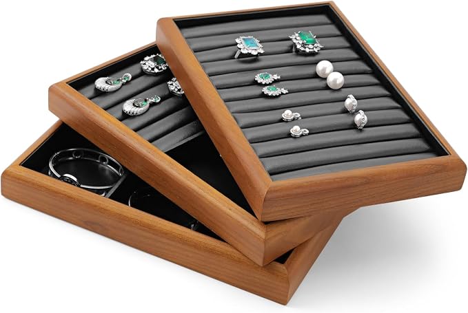 Oirlv Solid Wood Multifunctional Ring Earrings Studs Bangle Jewelry Organizer - Image 5