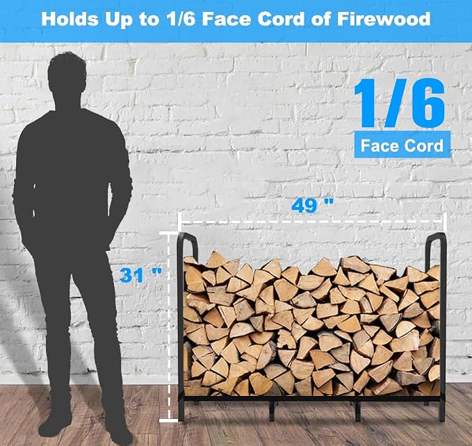 4ft Firewood Rack Holder, Adjustable Heavy Duty Fire Log Stacker Stand - Image 6