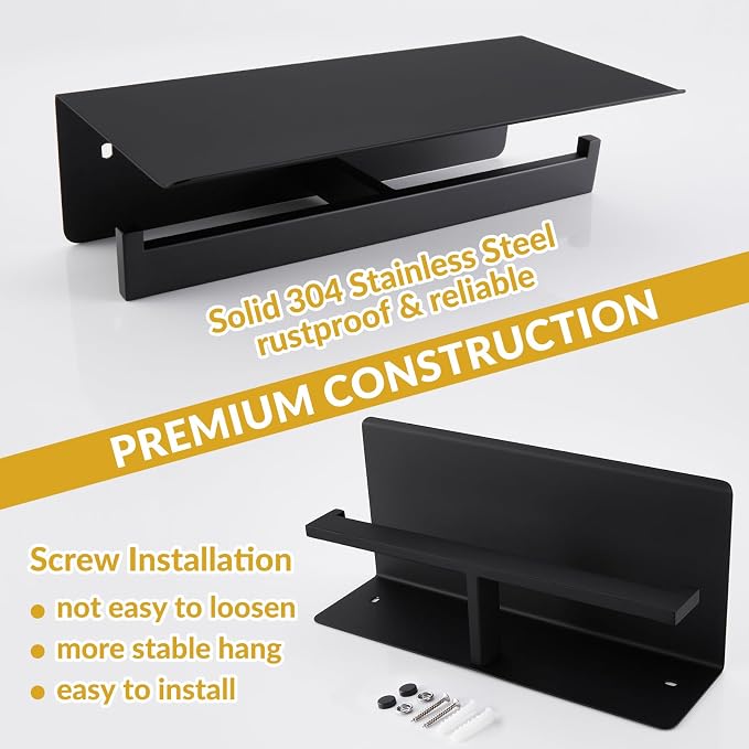 APLusee Matte Black Double Toilet Paper Holder - Image 6