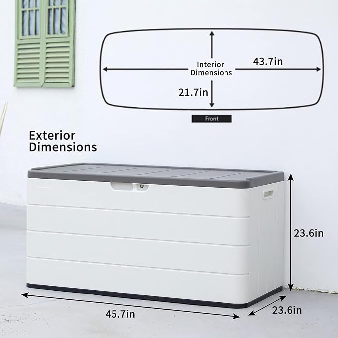 100 Gallon Plus Resin Deck Box, Waterproof Outdoor Storage Box - Image 3