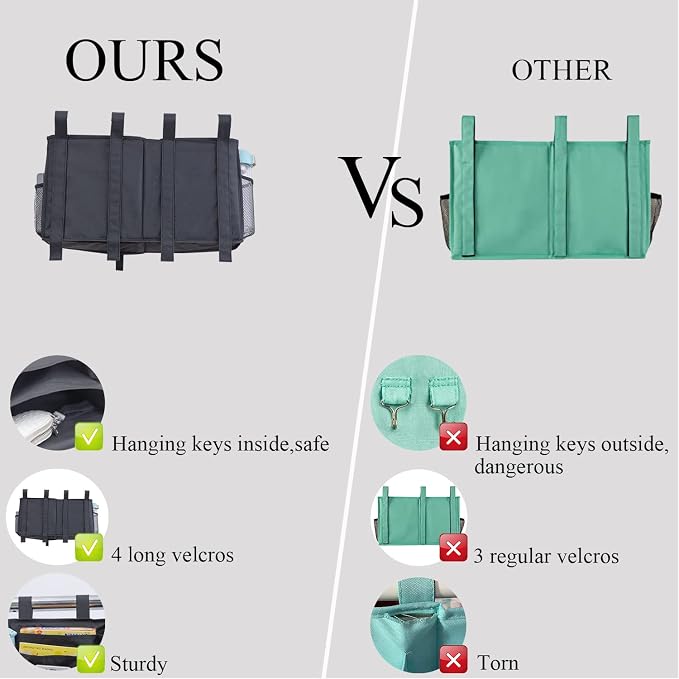 LEISUIT Hanging Storage Bag Bedside Organizer 9 Pockets Black - Image 5