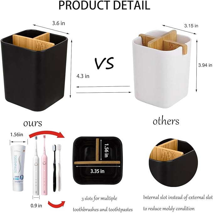 Bamboo Toothbrush Holder for Bathrooms, 3 Slots Toothbrush and Toothpaste - Image 2