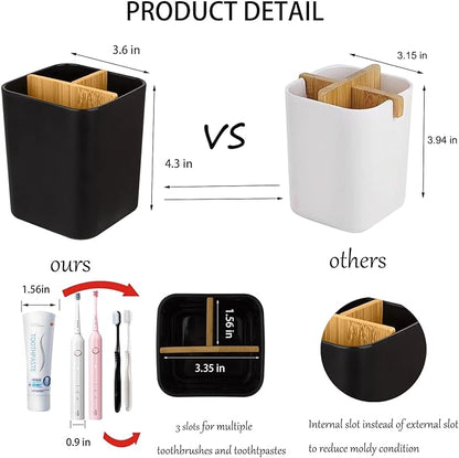Bamboo Toothbrush Holder for Bathrooms, 3 Slots Toothbrush and Toothpaste - Image 2