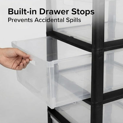 Wide 3-Drawer Plastic Storage Tower Organizer, 25.25" High, Drawer Stops & - Image 4