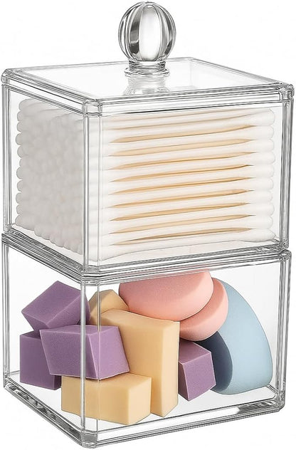 Stackable Square Acrylic Cotton Ball Holder Q-tip Holder Bathroom Swab Dispenser - Image 2