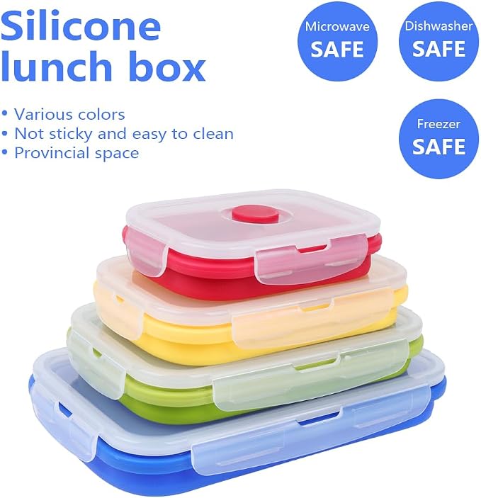 Set of 4 Collapsible Foldable Silicone Food Storage Container, Leftover Meal Box - Image 5