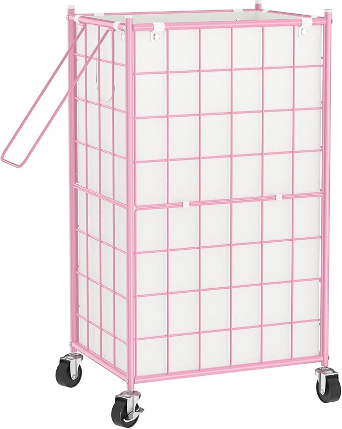 WOWLIVE Laundry Hamper with Wheels, Metal Wire Frame Rolling Laundry Basket by WOWLIVE