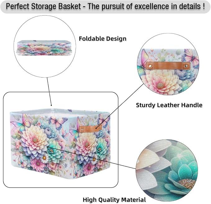 Pardick Basket Storage Bins Rainbow Flower Floral Rectangle Cube Basket Box - Image 6