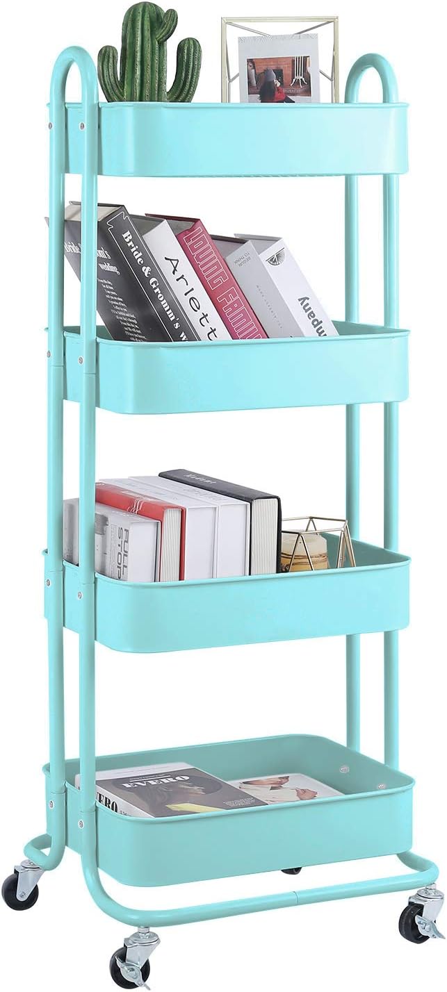 Melody House 4-Tier Metal Mesh Utility Rolling Cart Storage Organizer Shelf Rack by MelodyHouse