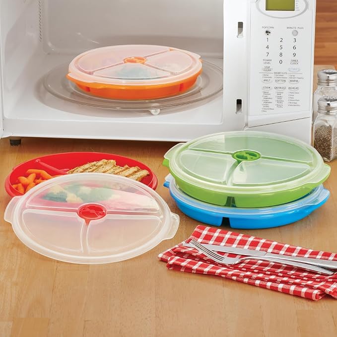 3 PK - Microwave Food Storage Travel Tray Containers - Portion Control - 3 - Image 4