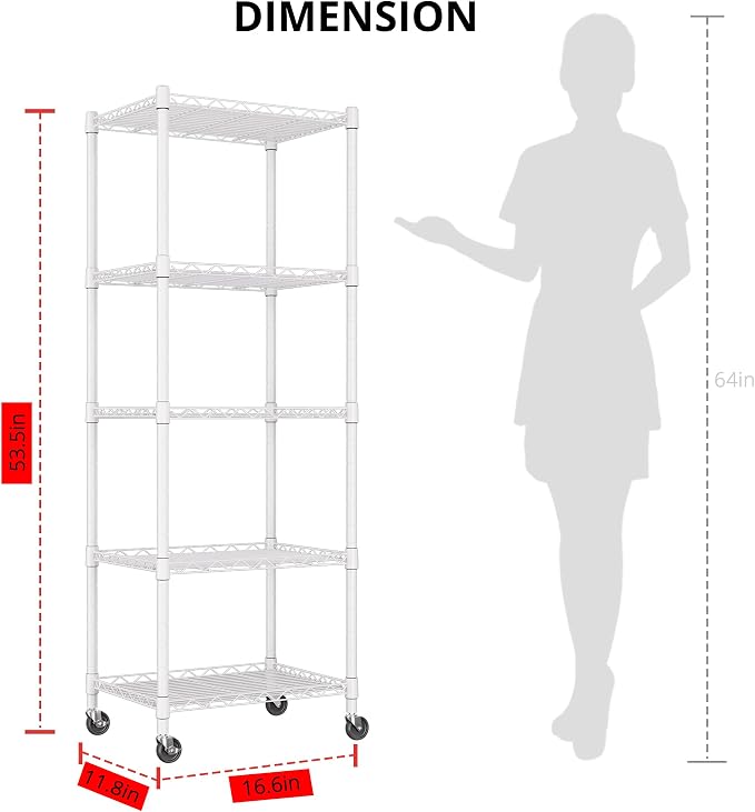 REGILLER 5-Wire Shelving Metal Storage Rack Adjustable Shelves, Standing - Image 3