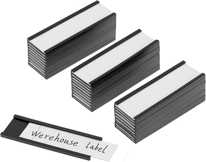 QWORK 30 Pack Magnetic Label Holders, 1x3 Inches C Channel Data Card Holders by QWORK