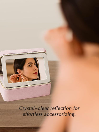 Velvet Travel Jewelry Box with Large Mirror, Double-Layer Jewelry Organizer Case - Image 7