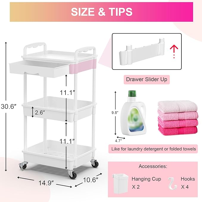 Goovilla 3 Tier Rolling Utility Cart Organizer - Image 4