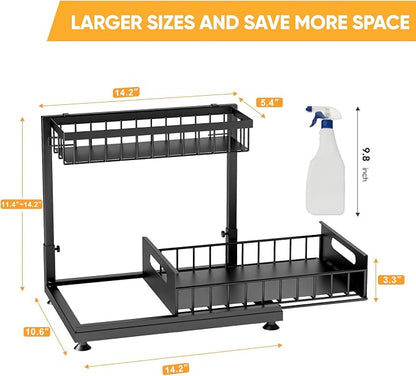 Under Sink Organizer Storage 2-Tier Premium Metal Pull-Out Racks, Height - Image 8