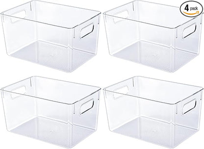JollyPack 4 Pack Clear Plastic Storage Bins, Pantry Organizers and Storage by JollyPack
