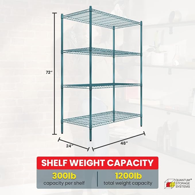 Quantum Storage Systems RWR72-2448LDP Adjustable Wire Green Epoxy 4 Shelves 72" - Image 3