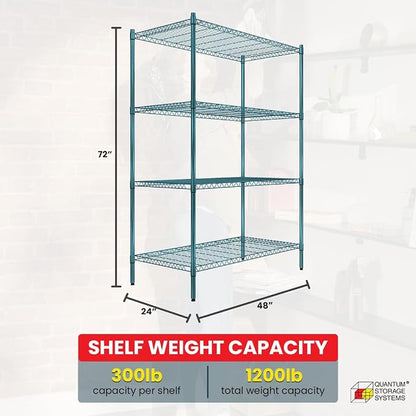 Quantum Storage Systems RWR72-2448LDP Adjustable Wire Green Epoxy 4 Shelves 72" - Image 3