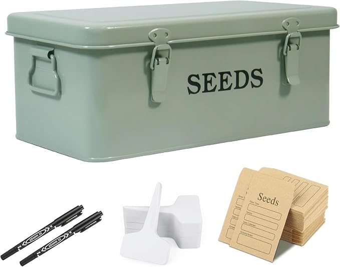 Seed Storage Organizer, Metal Seed Saving Box by Unknown