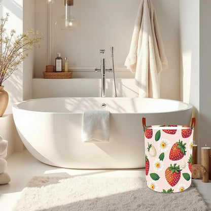 Laundry Baskets 15.7x19.7 Inch Large Strawberry Daisy Design Collapsible - Image 6