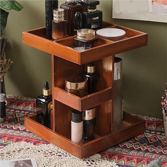 Wood Rotating Makeup Storage Tower 360° Spinning Cosmetic Organizer by Unknown