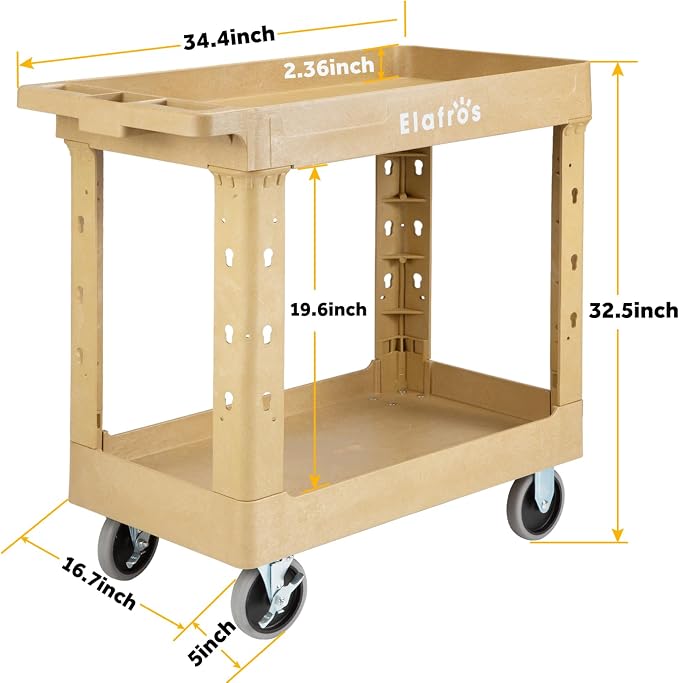 ELAFROS Heavy Duty Plastic Utility Cart 34 x 17 Inch - Image 2