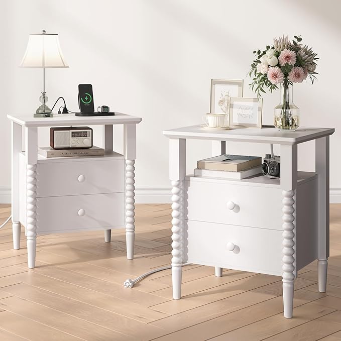 White Night Stand Set 2, Vintage Nightstand by Joinice