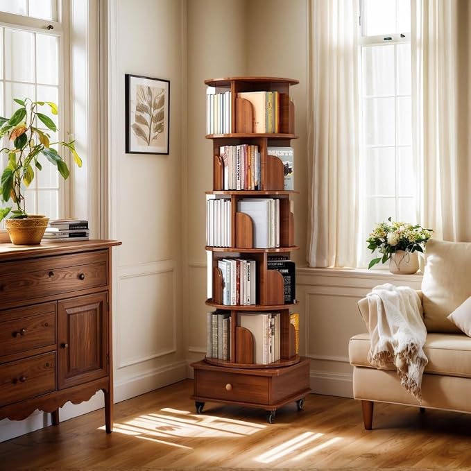 Rotating 360° Corner Bookshelf, 6-Tier Wood Bookcase - Image 6